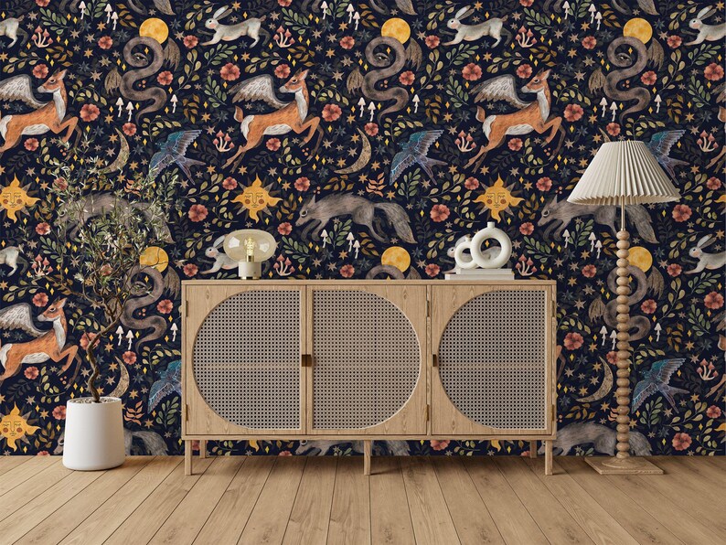 Watercolor Nursery Wallpaper Mural: Woodland Animals