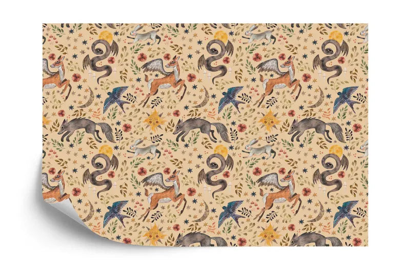 Watercolor Nursery Wallpaper Mural: Mythical Animals