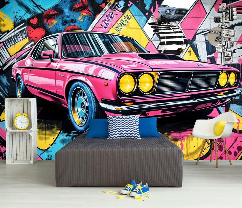 Speed Car Mural, Boys Room Decor Art Print