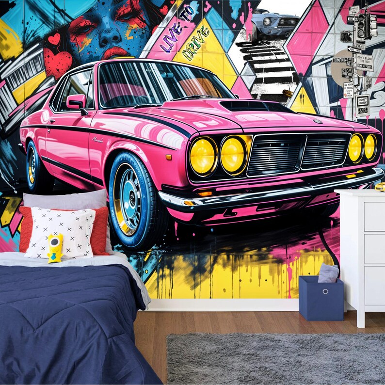 Speed Car Mural, Boys Room Decor Art Print