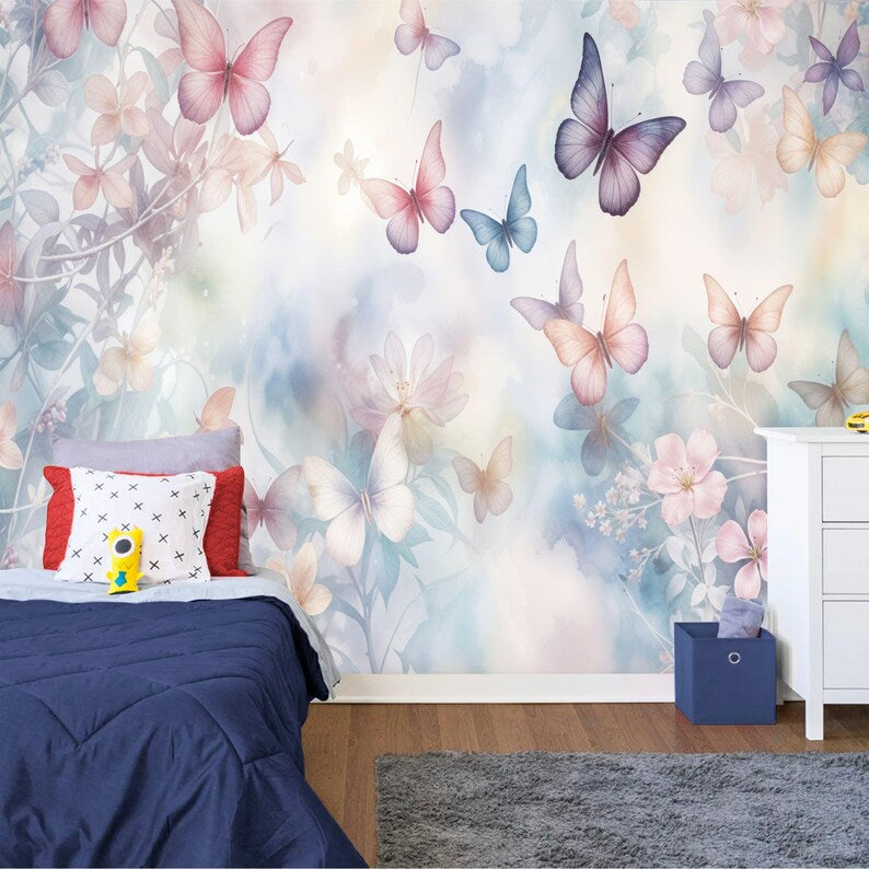 Butterfly Floral Wallpaper Mural Art Print