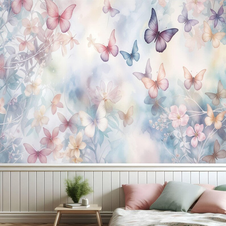 Butterfly Floral Wallpaper Mural Art Print