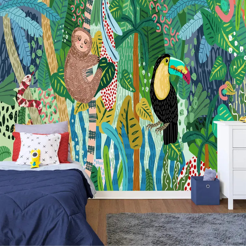 Toucan Jungle Nursery Wallpaper Mural Gift