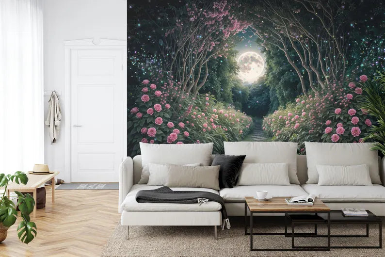 Magical Forest Wallpaper Mural, Purple Cyan Fairytale Gift