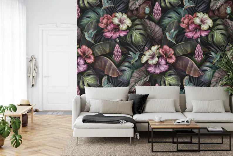 Tropical Hibiscus Flower Wallpaper Mural Art Print
