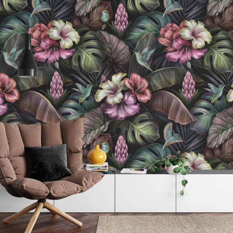 Tropical Hibiscus Flower Wallpaper Mural Art Print