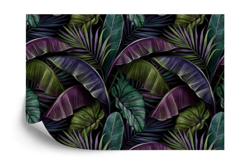 Tropical Banana Leaf Wallpaper Mural, Dark Vintage Pattern
