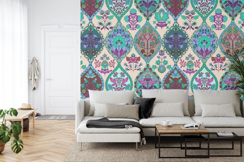 Floral Photomural Wallpaper: Vibrant Symmetrical