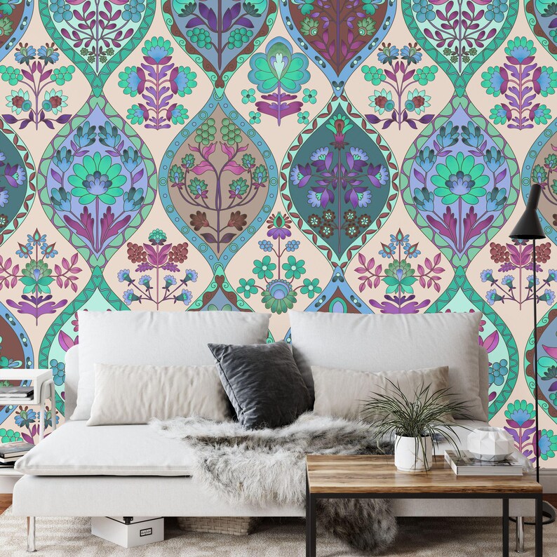 Floral Photomural Wallpaper: Vibrant Symmetrical