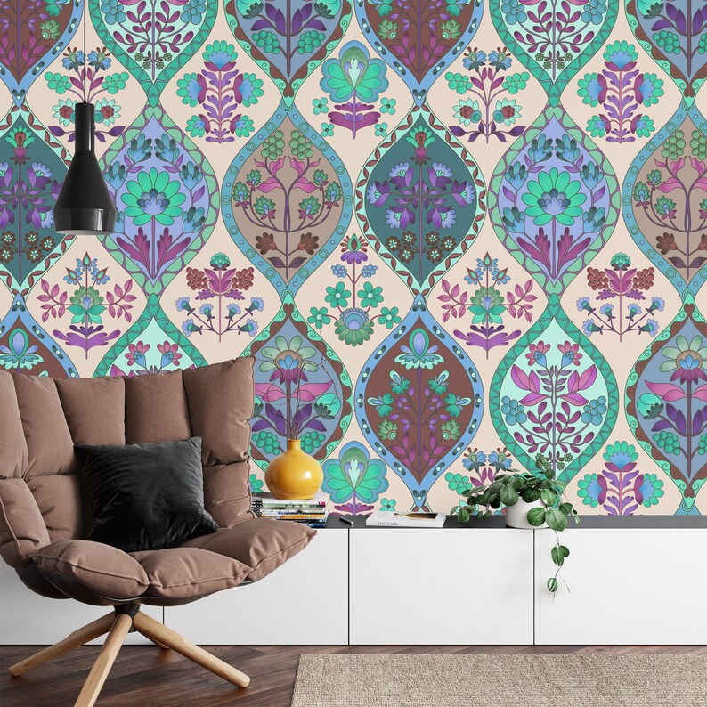 Floral Photomural Wallpaper: Vibrant Symmetrical