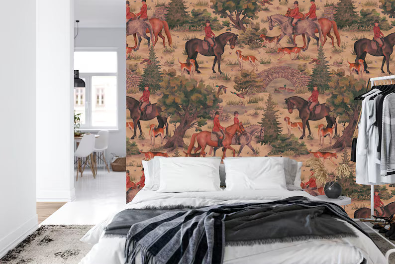 British Countryside Hunting Scene Wallpaper Mural