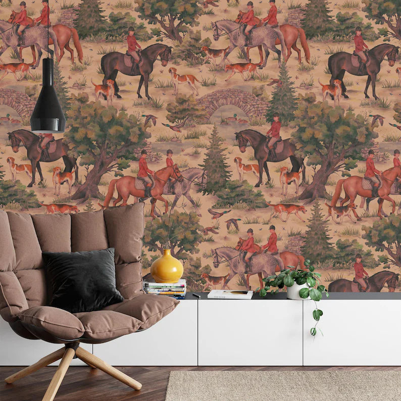 British Countryside Hunting Scene Wallpaper Mural