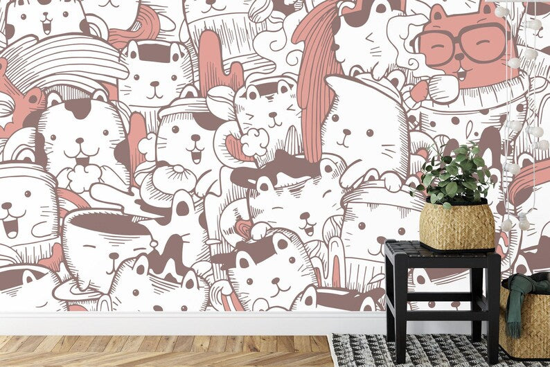 Soft Nursery Wallpaper Mural, Colorful Girl's Room Decor