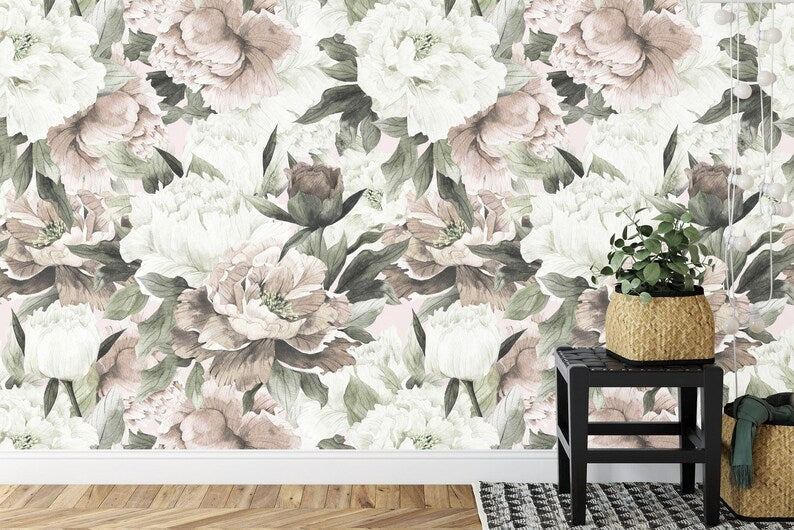 Watercolor Peony Wallpaper Mural | Baroque Floral