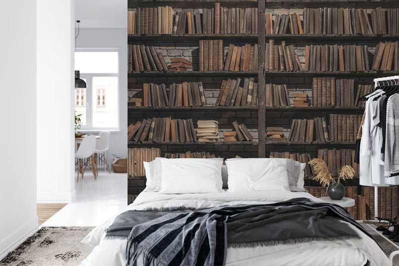 Vintage Bookshelf Wallpaper Mural Library Wall Decal