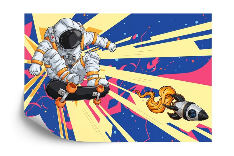 Spaceman Graffiti Art Print Wallpaper, Kids Room Decor