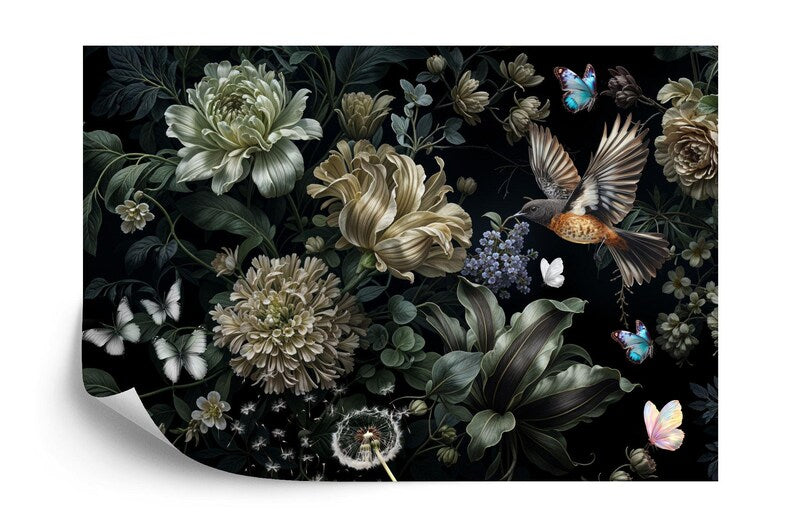 Baroque Floral Mural, Rich Peonies, Easy-Install Gift