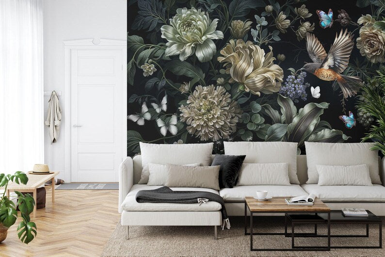 Baroque Floral Mural, Rich Peonies, Easy-Install Gift