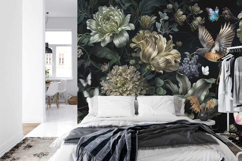 Baroque Floral Mural, Rich Peonies, Easy-Install Gift
