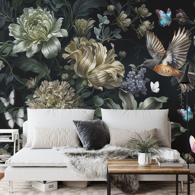 Baroque Floral Mural, Rich Peonies, Easy-Install Gift