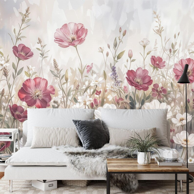 Peony Flower Wall Mural, Rich Deep Colors, Easy-Install