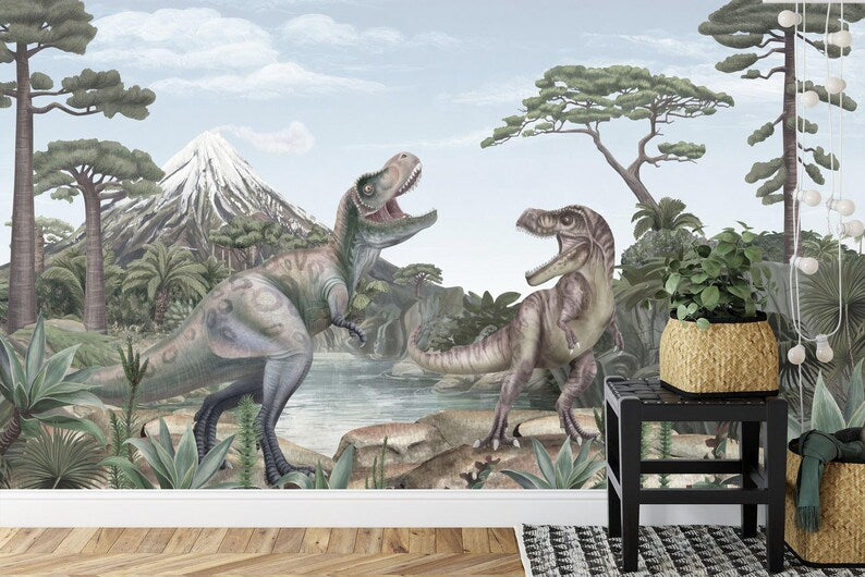 Dinosaur Jungle Mural | Kids Nursery Decort Art Print