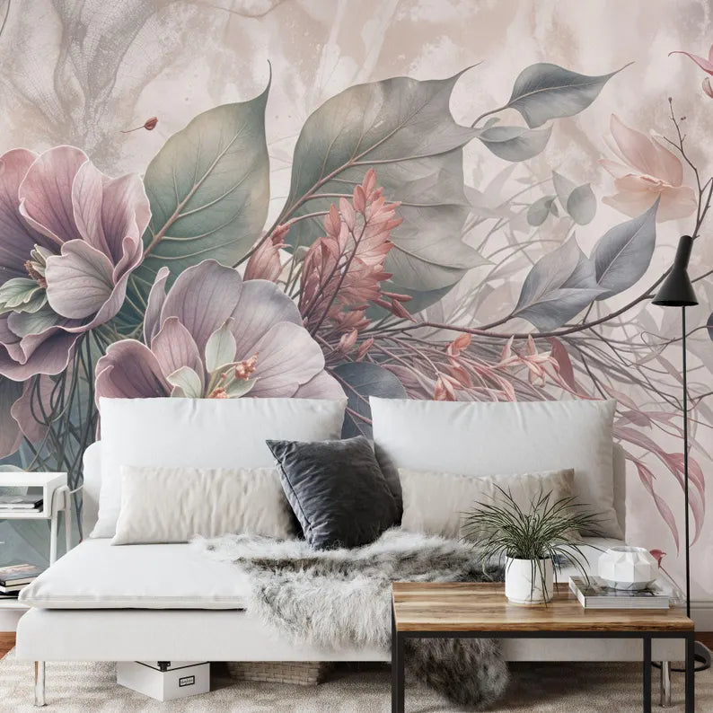 Baroque Peonies Wall Mural, Rich Deep Colors Gift