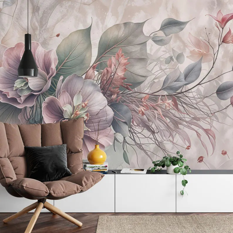 Baroque Peonies Wall Mural, Rich Deep Colors Gift
