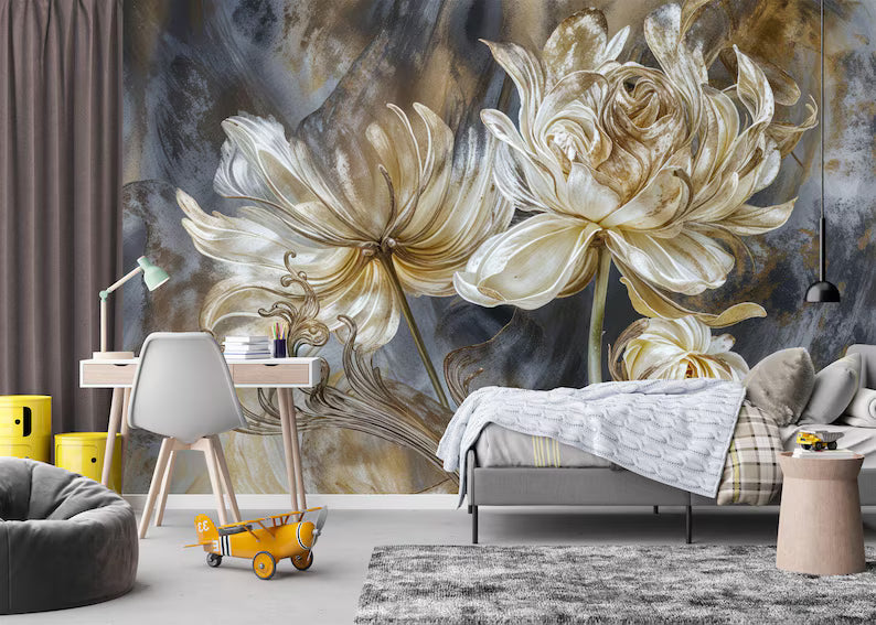 Baroque Peonies Wallpaper Mural, Rich Colors Gift
