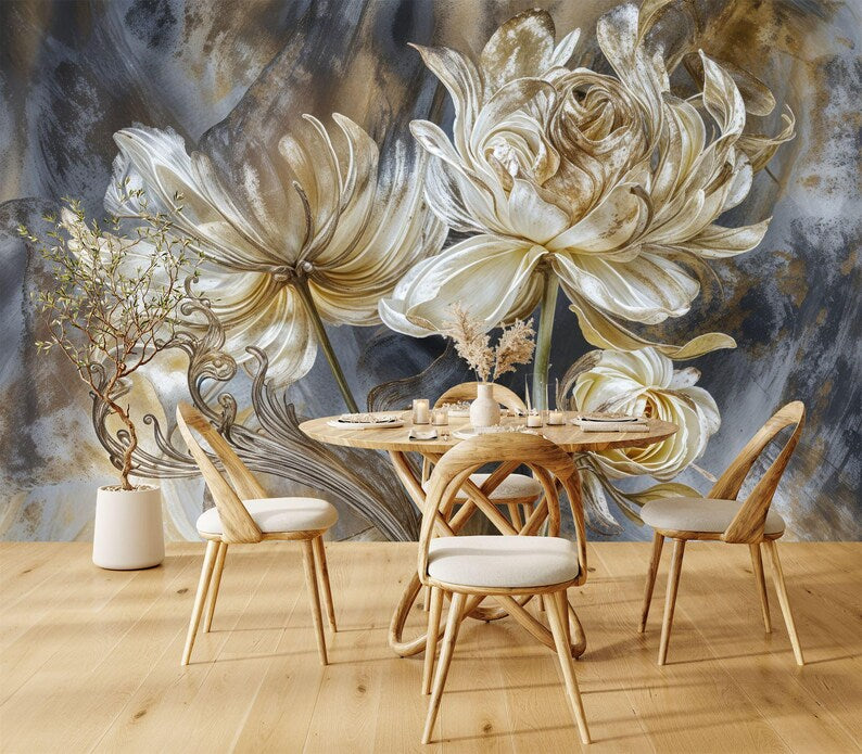 Baroque Peonies Wallpaper Mural, Rich Colors Gift