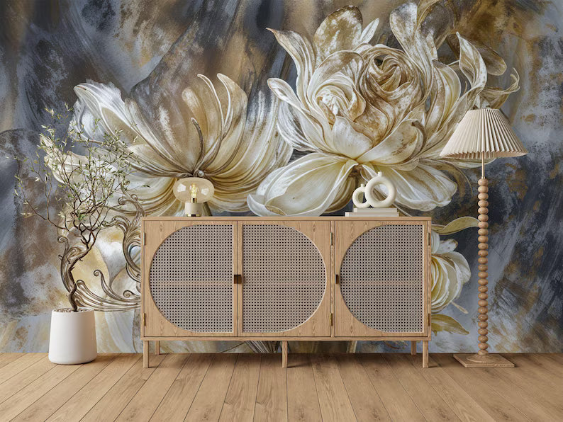 Baroque Peonies Wallpaper Mural, Rich Colors Gift