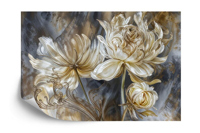 Baroque Peonies Wallpaper Mural, Rich Colors Gift