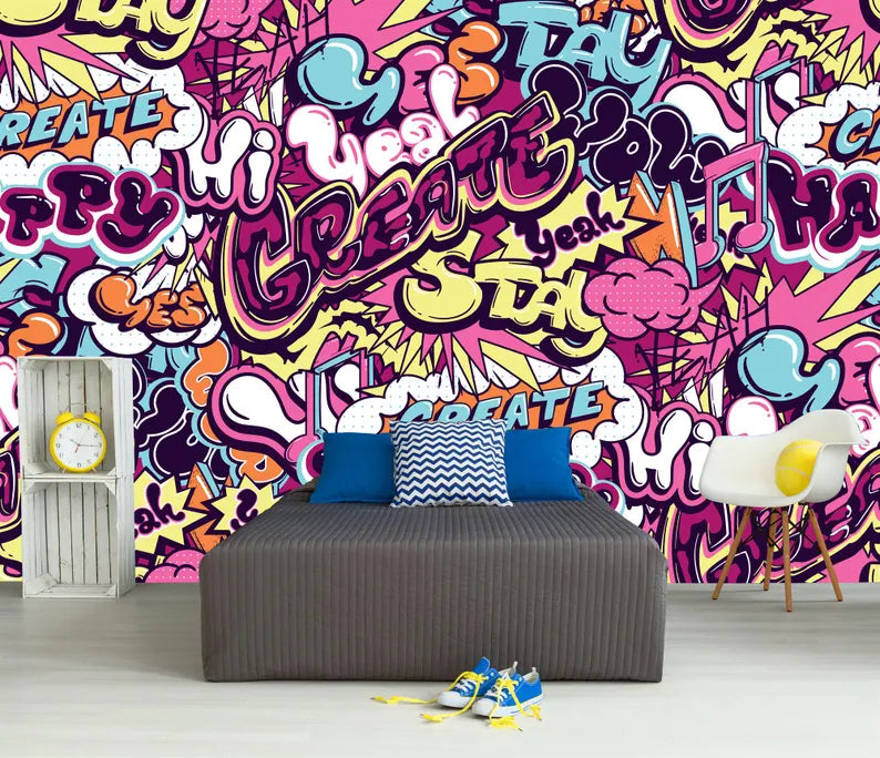 Graffiti Street Wallpaper Mural, Urban Abstract Art Print
