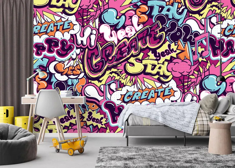 Graffiti Street Wallpaper Mural, Urban Abstract Art Print