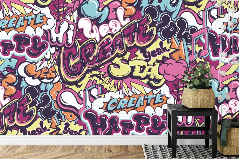 Graffiti Street Wallpaper Mural, Urban Abstract Art Print