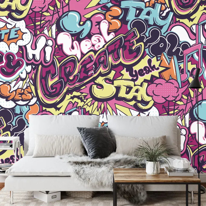 Graffiti Street Wallpaper Mural, Urban Abstract Art Print
