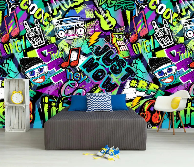 Graffiti Street Wallpaper Mural, Urban Abstract Art Print