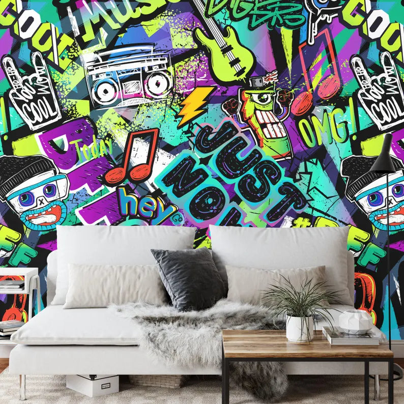 Graffiti Street Wallpaper Mural, Urban Abstract Art Print