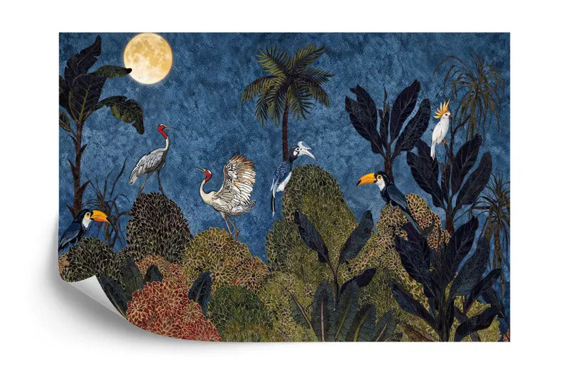 Tropical Jungle Chinoiserie Wallpaper Mural, Exotic