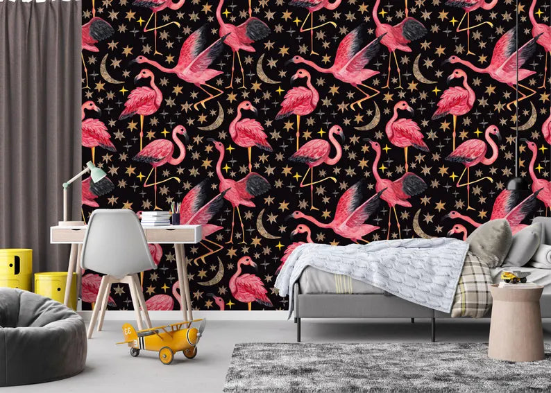 Watercolor Flamingo Wallpaper Mural Art Print