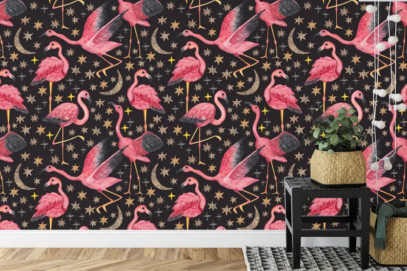 Watercolor Flamingo Wallpaper Mural Art Print