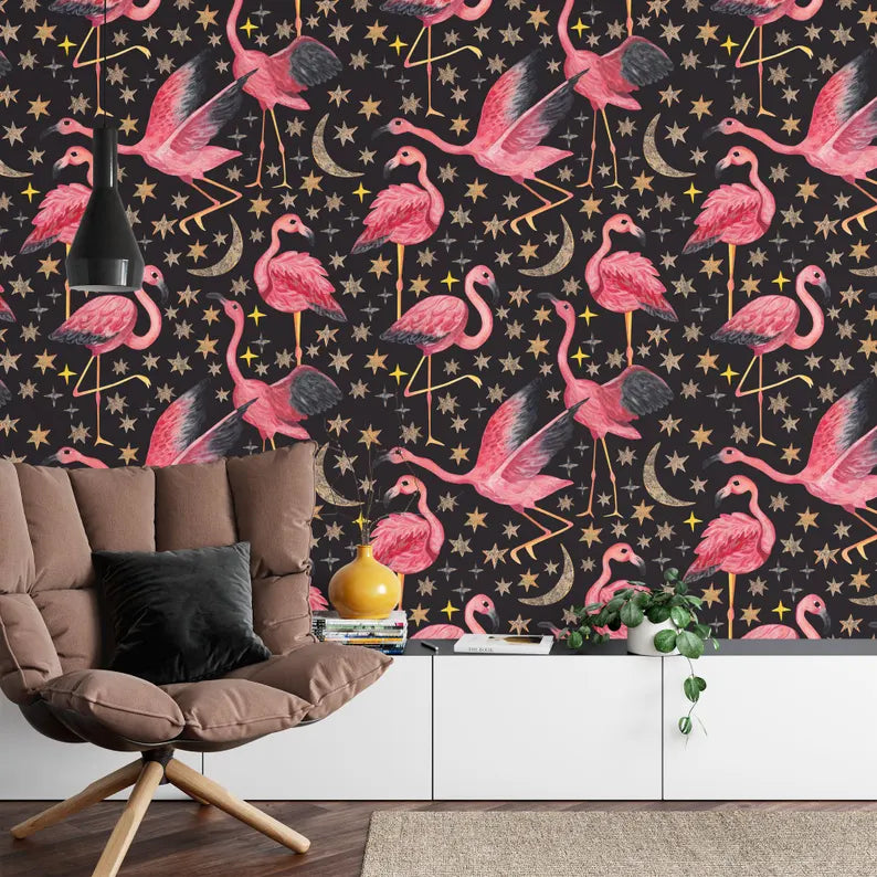 Watercolor Flamingo Wallpaper Mural Art Print