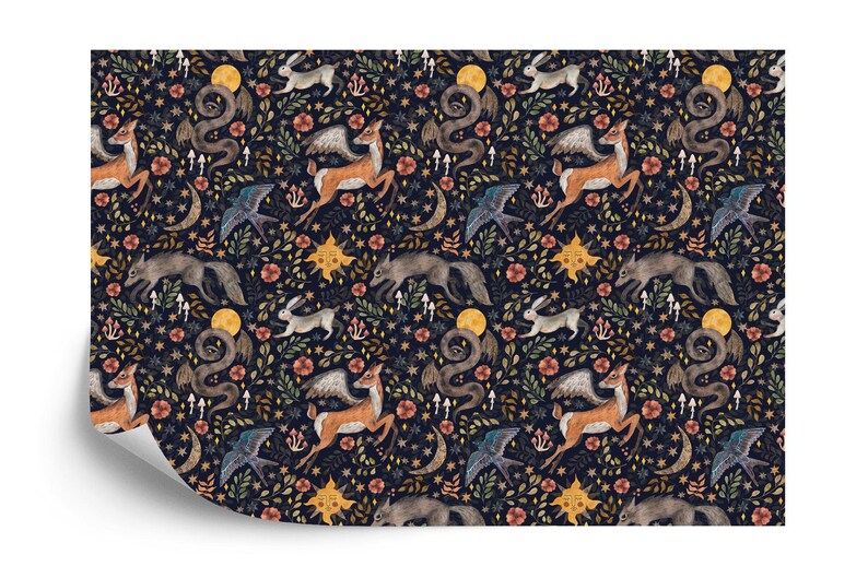 Watercolor Nursery Wallpaper Mural: Woodland Animals