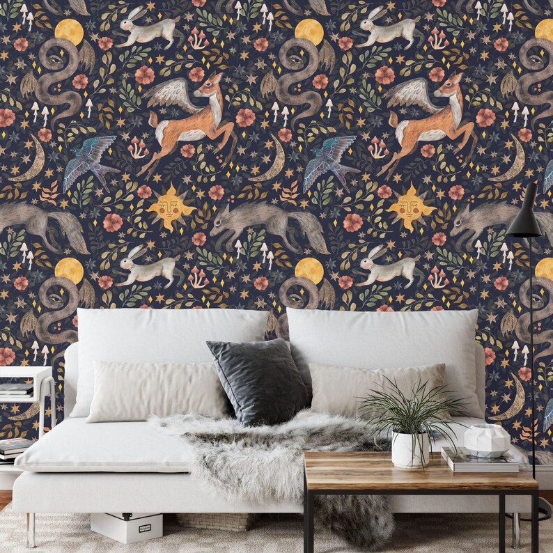 Watercolor Nursery Wallpaper Mural: Woodland Animals