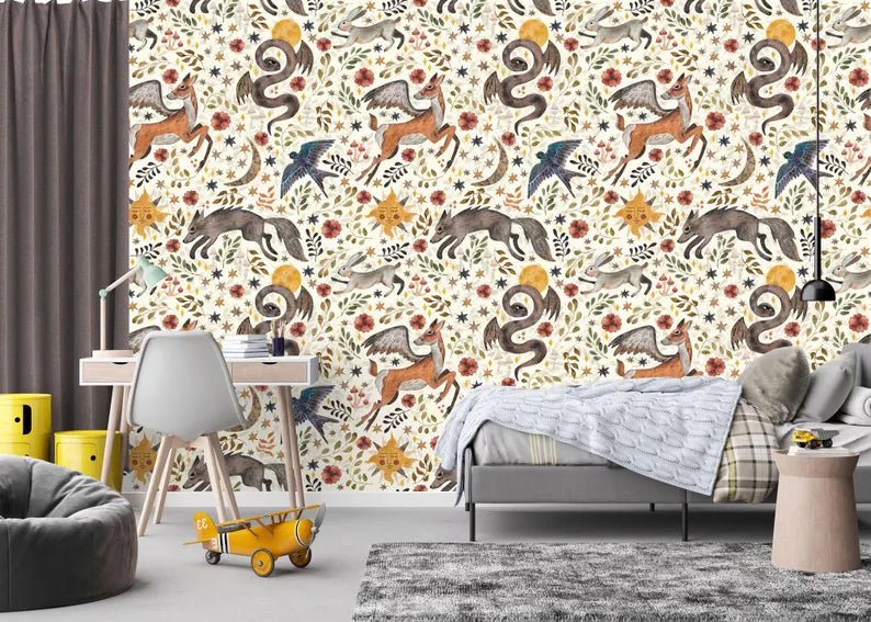 Watercolor Nursery Wallpaper Mural | Kids Room Decor