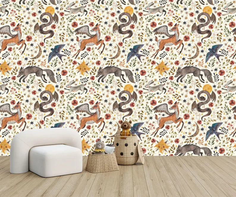 Watercolor Nursery Wallpaper Mural | Kids Room Decor