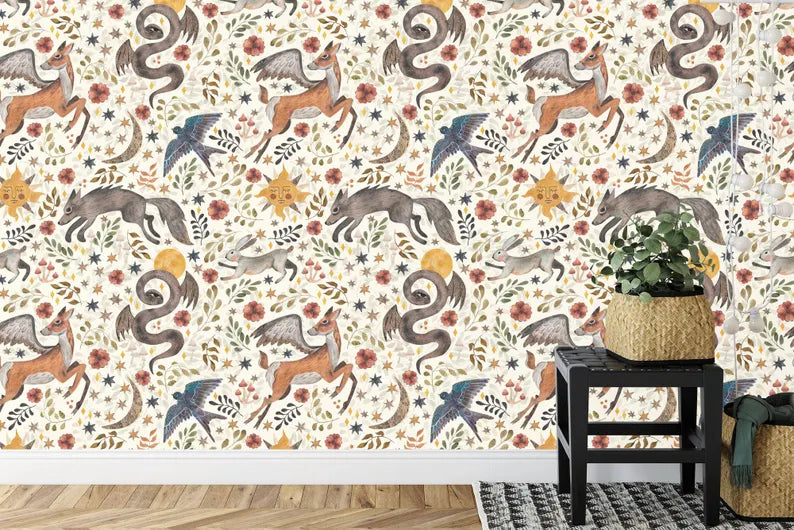 Watercolor Nursery Wallpaper Mural | Kids Room Decor
