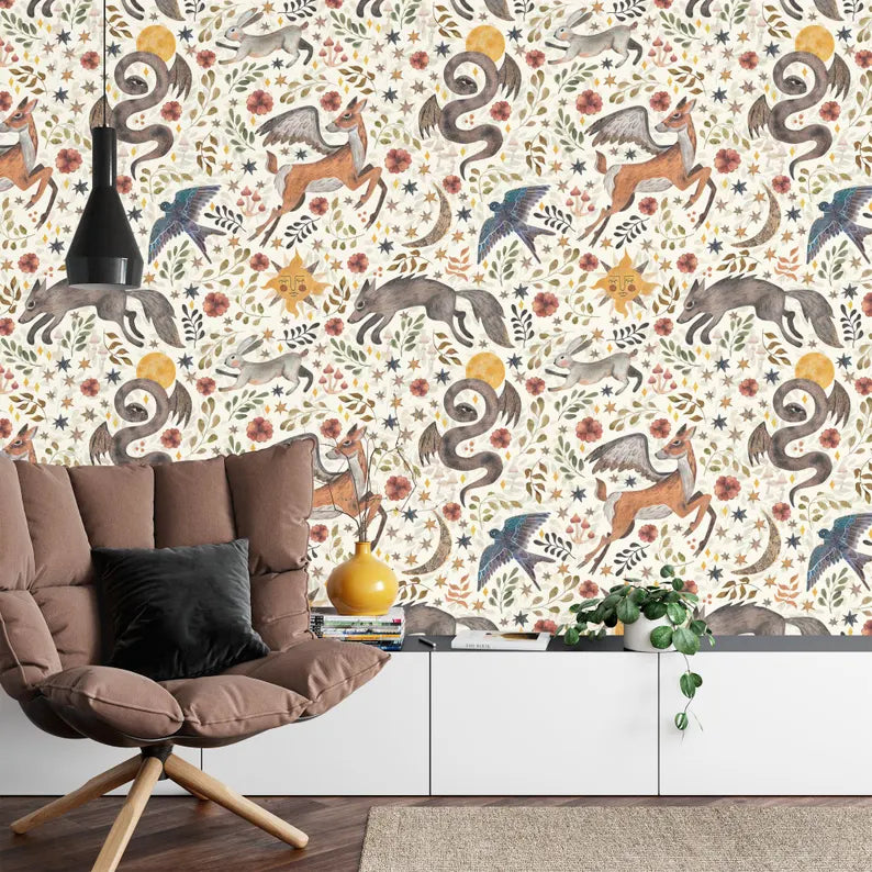 Watercolor Nursery Wallpaper Mural | Kids Room Decor