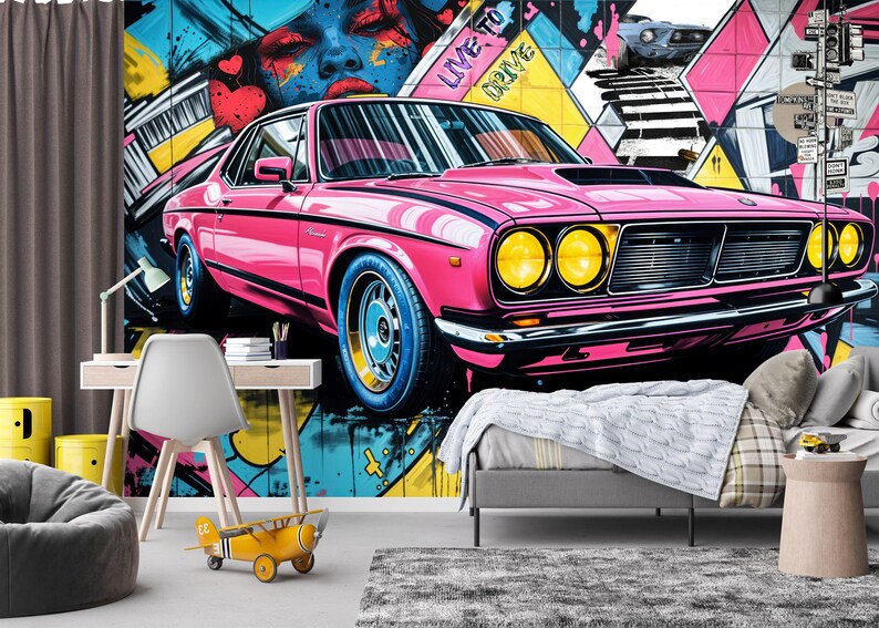 Speed Car Mural, Boys Room Decor Art Print