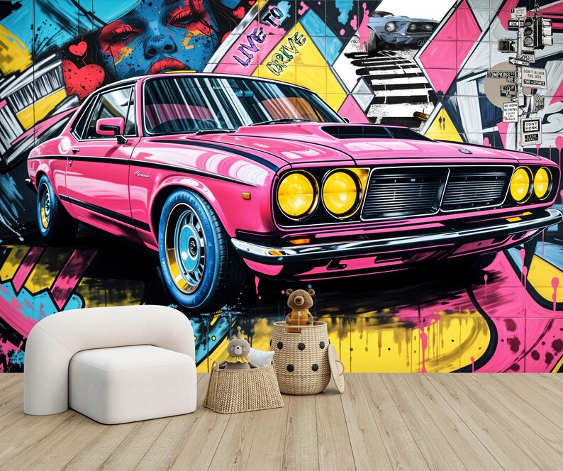 Speed Car Mural, Boys Room Decor Art Print